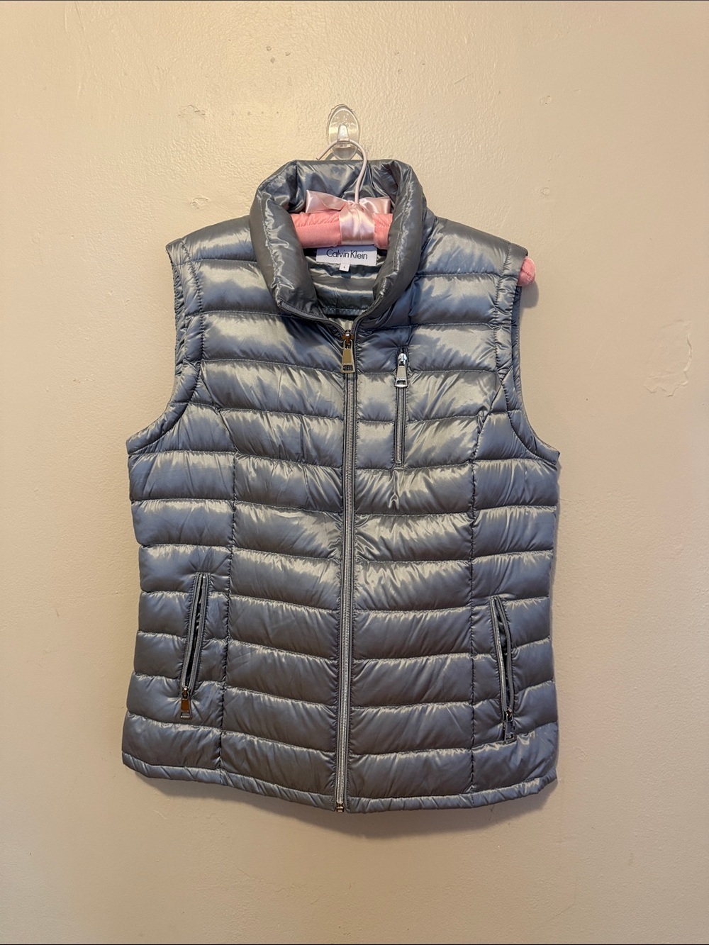 Calvin Klein Metallic Gray Quilted Puffer Vest